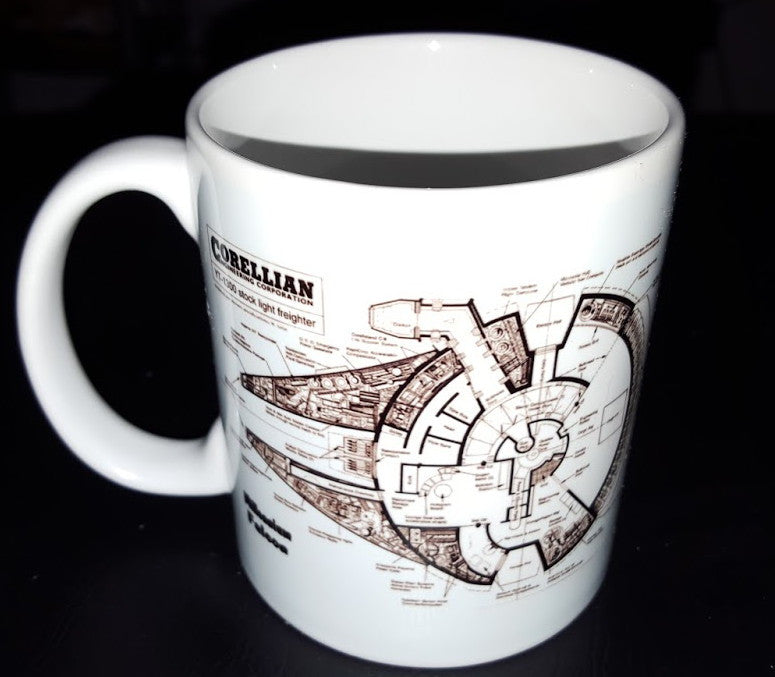 Star Wars Millennium Falcon Blueprint Plans Han Solo Mods Coffee Tea Mug , coffee mug - Final Score Products, Final Score Products
 - 1