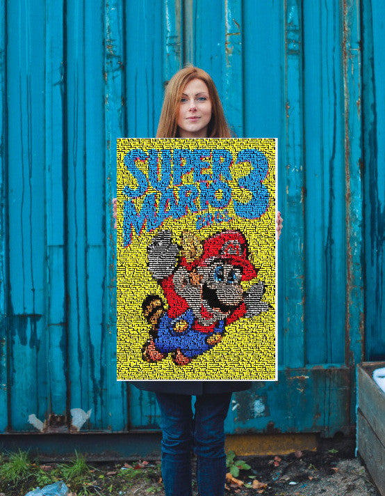 Framed Canvas 24X36 Super Mario NES Nintendo Original Game List Mosaic
