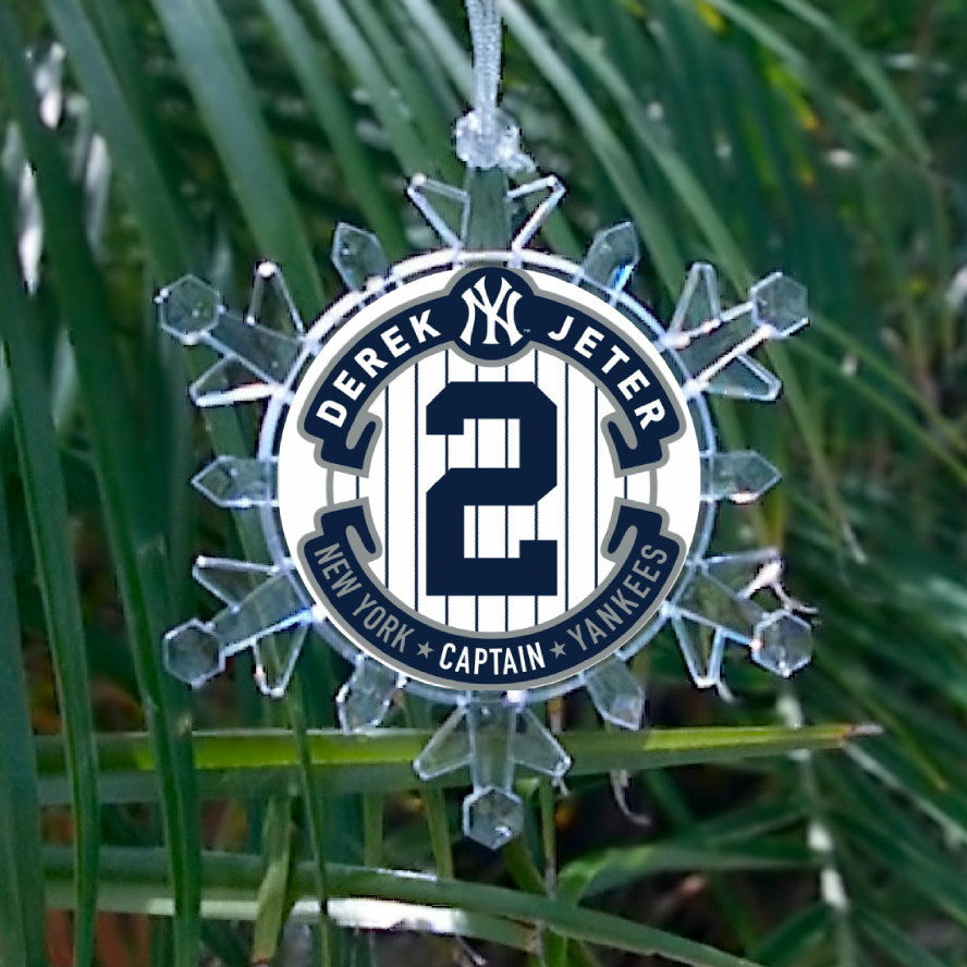 New York Yankees Derek Jeter Snowflake Blinking Light Holiday Christmas Tree Ornament