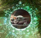 The Mandalorian Star Wars Baby Yoda Snowflake Holiday Blinking Lit Christmas Tree Ornament